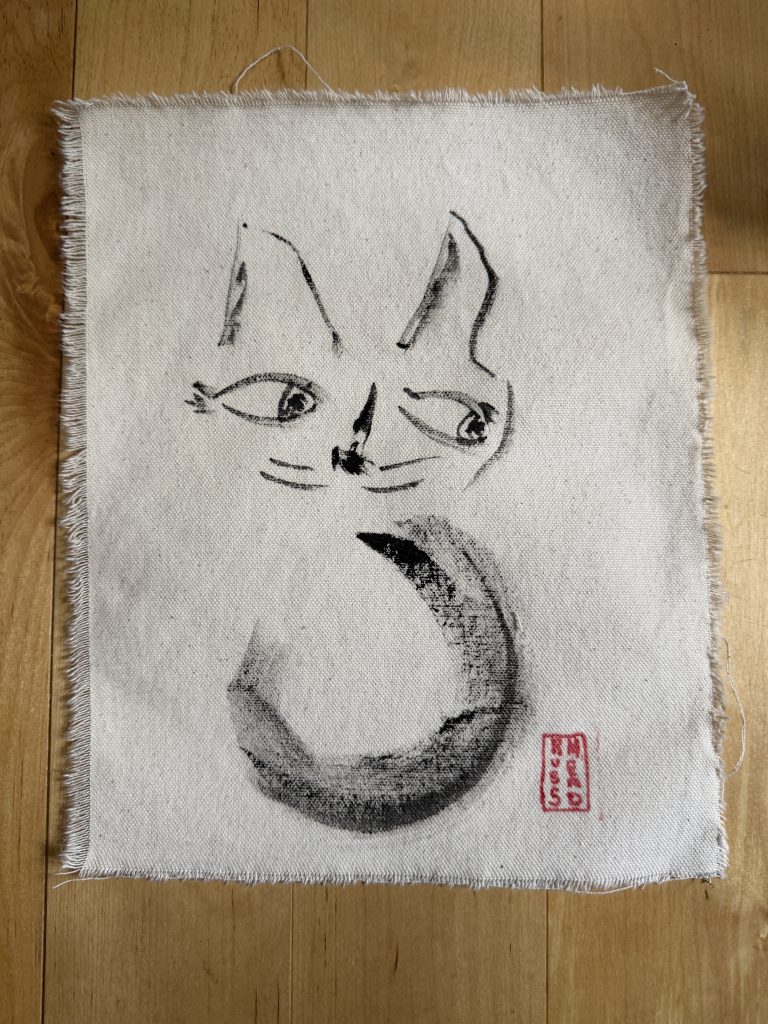 8"x10" Ink on canvas cat